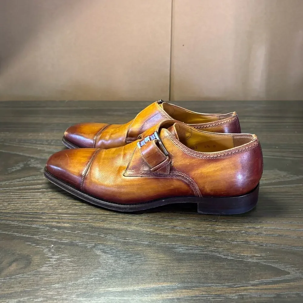 MAGNANNI Lennon Single Monk Strap Dress Shoes 8.5 Brown Leather 21447 Spain